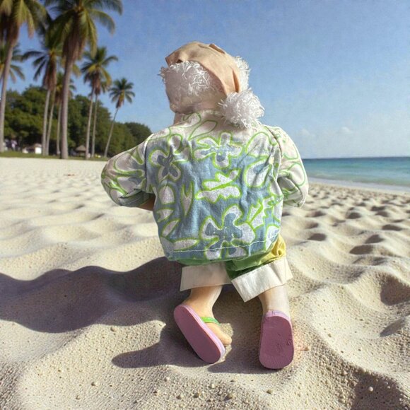 Hawaiian-Themed Santa Claus Figurine With Floral Shirt & Flip Flops  Terrys Vill - Picture 4 of 6